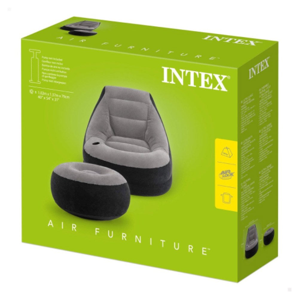 INTEX Ultra Lounge Inflatable Sofa with Ottoman – Deluxe Flocked Recliner Chair for Relaxing & Reading - Image 2