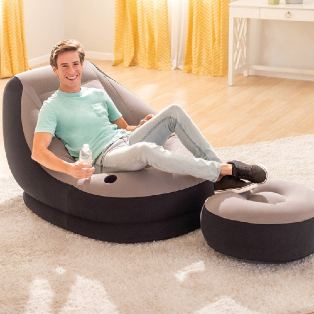 INTEX Ultra Lounge Inflatable Sofa with Ottoman – Deluxe Flocked Recliner Chair for Relaxing & Reading - Image 3
