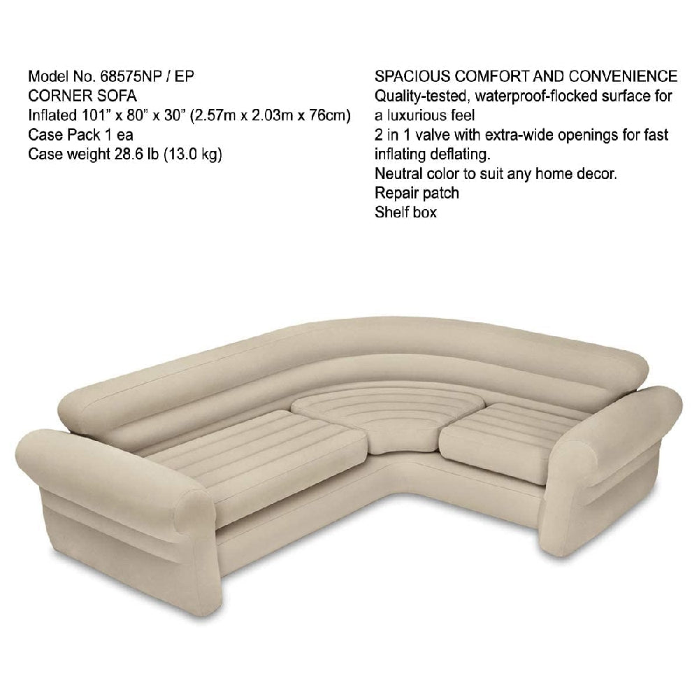 INTEX Inflatable L-Shape Corner Sofa – Waterproof Flocked Indoor/Outdoor Couch for Camping & Lounging - Image 2