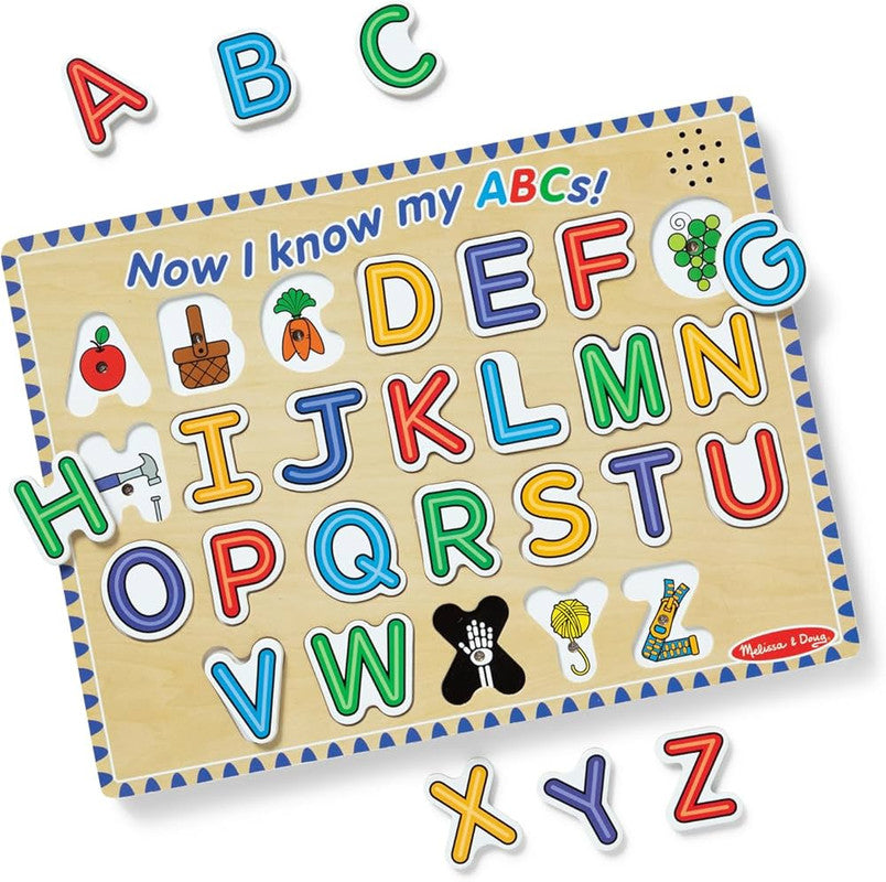 SMD _MELISSA & DOUG _SPIN MASTER Melissa & Doug Wooden Alphabet Sound Puzzle - Wooden Puzzle With Sound Effects (26 pcs) - FSC Certified