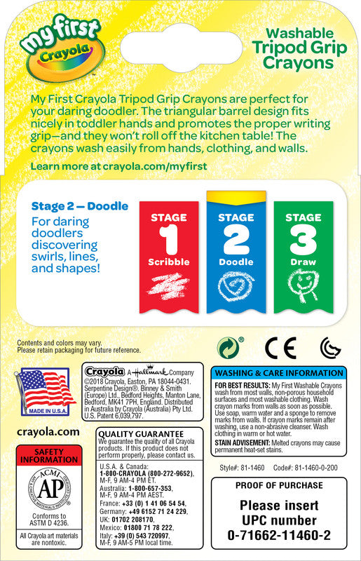 CRAYOLA LLC Crayola Washable Triangular Grip Crayons Unisex, 2+ Years, Pack of 8 - Image 4