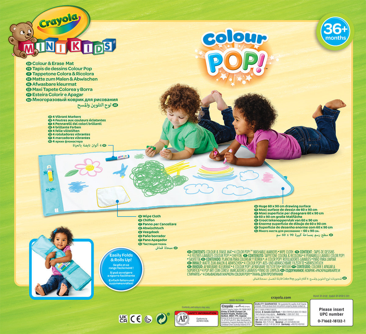 CRAYOLA LLC Crayola Color POP! Mat – 90x60cm Square, Foldable Drawing Mat with 4 Color Pens - Image 5