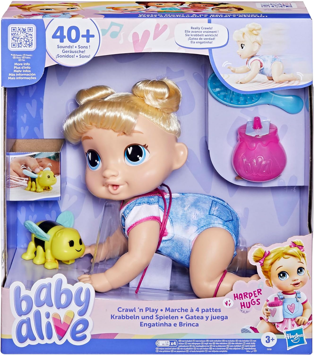 Baby Alive Crawl 'n Play Harper Hugs Electronic Crawling Baby Doll Set, Blonde Hair, Kids Toys for Girls & Boys 3 Years & Up, 10.75 Inches - Image 2