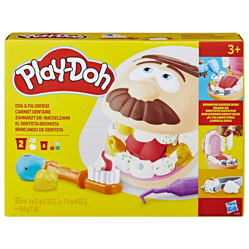 Play-Doh Drill 'n Fill Dentist Toy for Kids 3 Years and Up with Cavity and Metallic Colored Modeling Compound, 10 Tools, 8 Total Cans, 2 Ounces Each, Non-Toxic, Assorted Colors