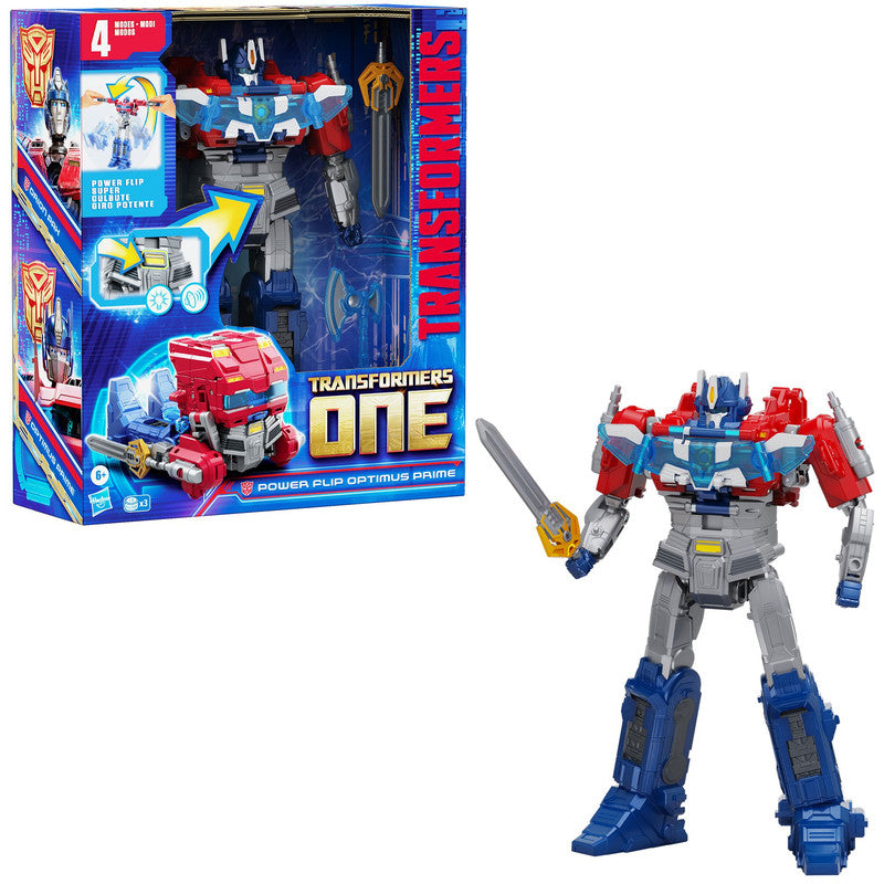 Transformers One Movie Power Flip Optimus Prime (Orion Pax) Converting Action Figure, 4 Modes, 10-inch Interactive Electronic Toy, Lights & Sounds, 6+