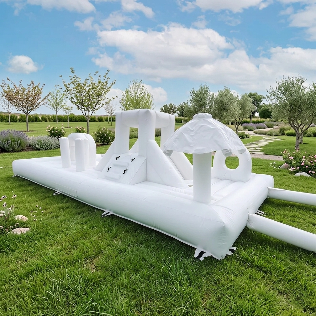 White Umbrella With Slide Jumping Castle